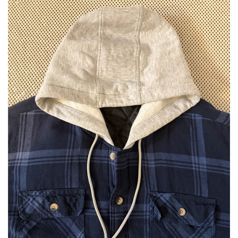Wrangler Authentics Mens Hooded Flannel Plaid Jacket Shacket Size XL Quilt Lined